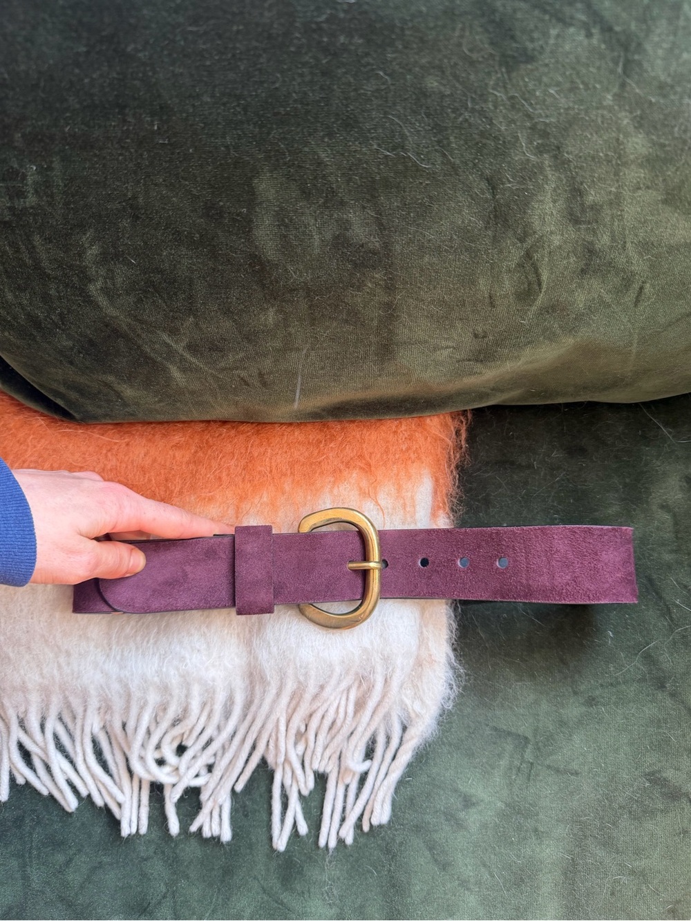 Rachel Comey Suede Wide Belt with Brass Buckle - Plum